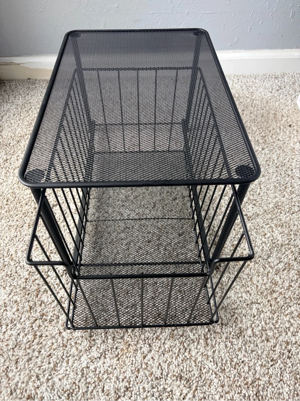 Black Metal Mesh Rectangular Storage Basket with Drawer